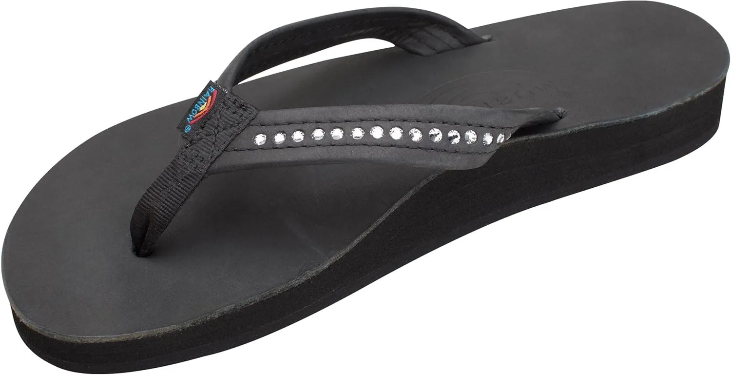 Rainbow Sandals Women's Double Layer Arch Premier Leather w/ 3/4" Swarovski Crystal Strap