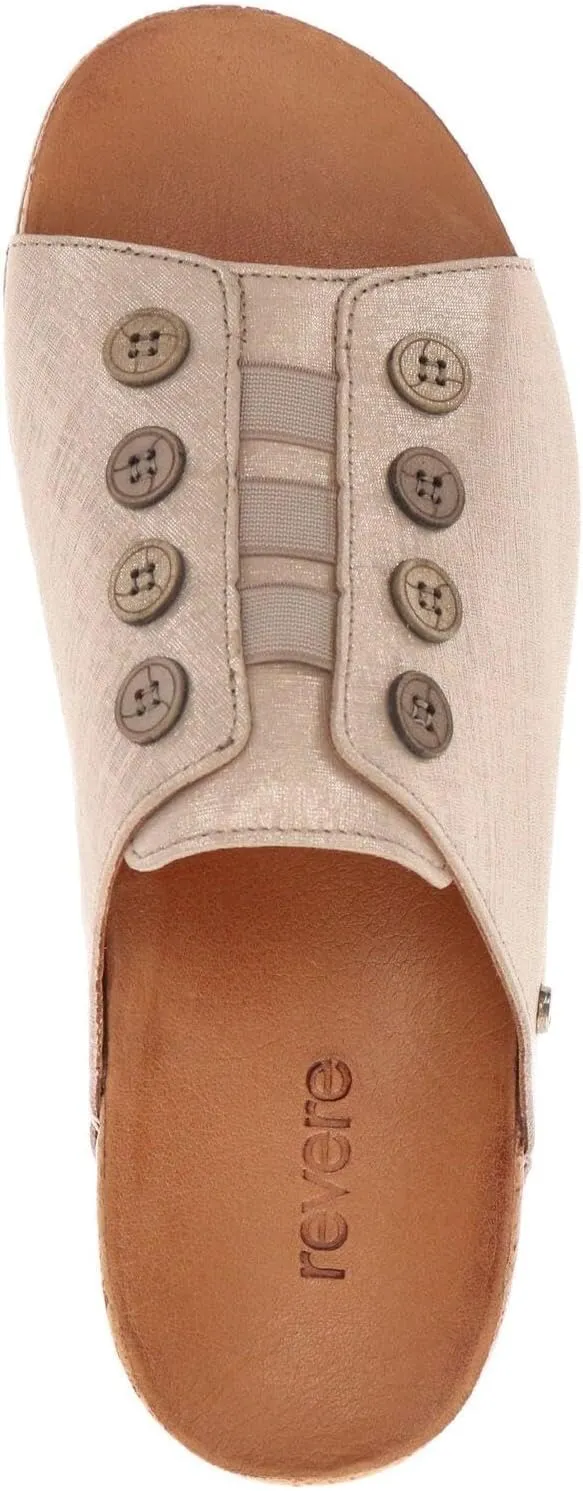 Revere Antalya Women's Slide Sandal - Premium Leather - Adjustable Elastic Detail - Arch Support - Removable Footbed