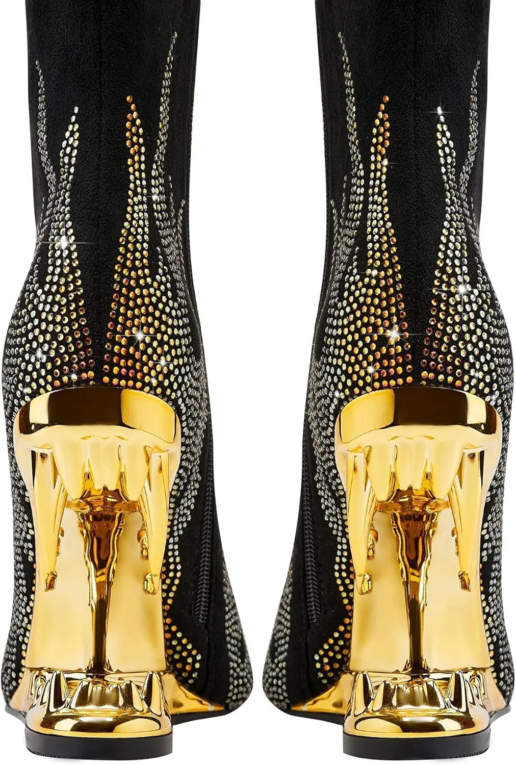 Rhinestone Sparkling Ankle Boots for Women Flame Shark Teeth Heel Booties Tiger Tooth High Heeled Glitter Boots