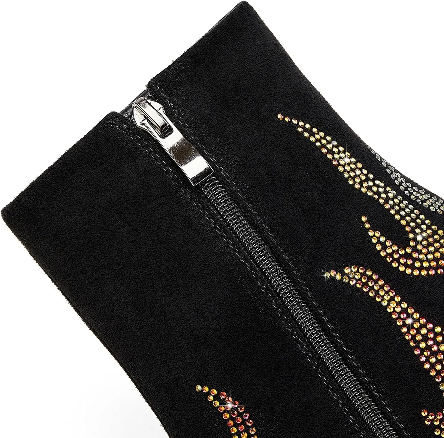 Rhinestone Sparkling Ankle Boots for Women Flame Shark Teeth Heel Booties Tiger Tooth High Heeled Glitter Boots