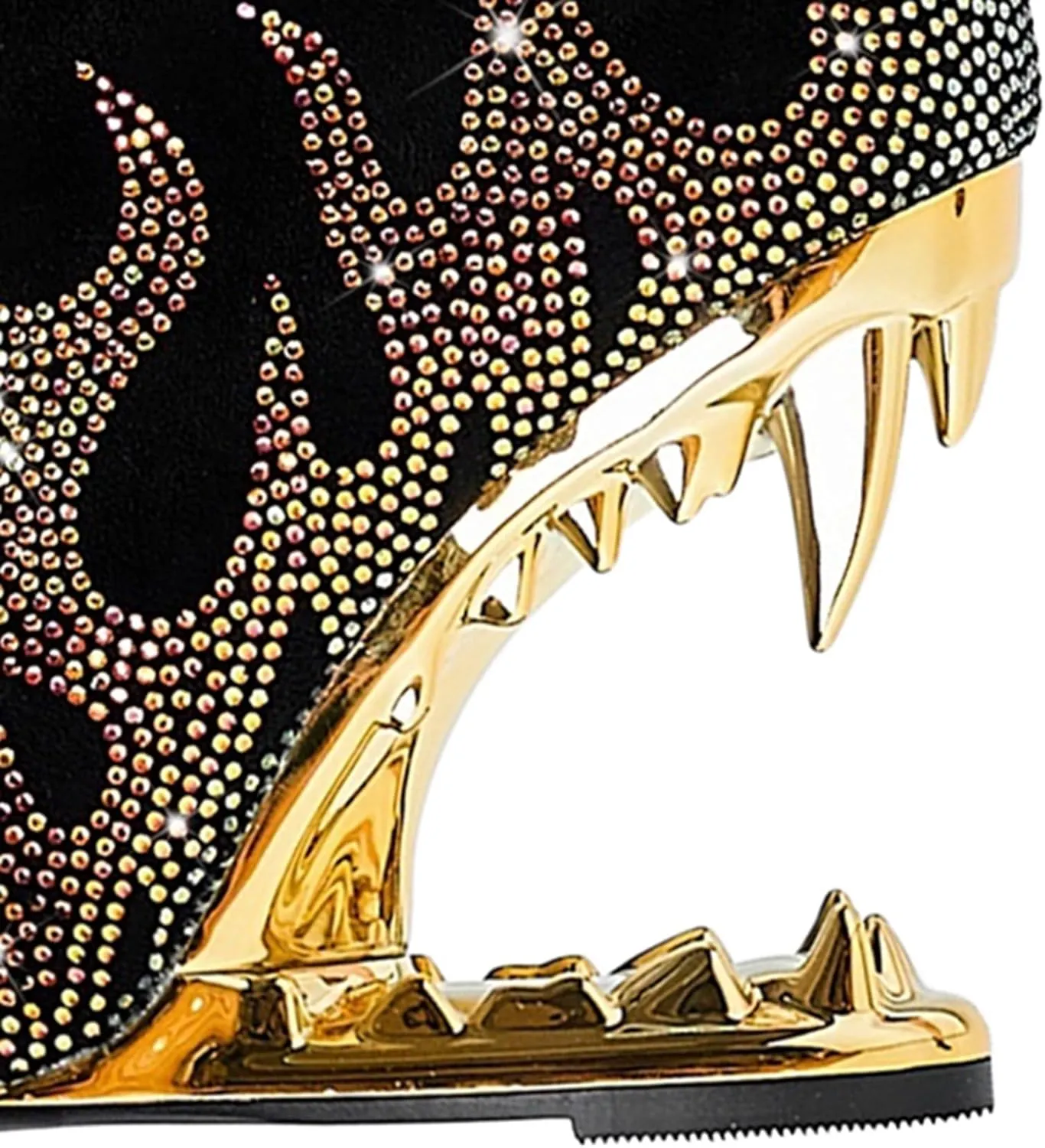Rhinestone Sparkling Ankle Boots for Women Flame Shark Teeth Heel Booties Tiger Tooth High Heeled Glitter Boots