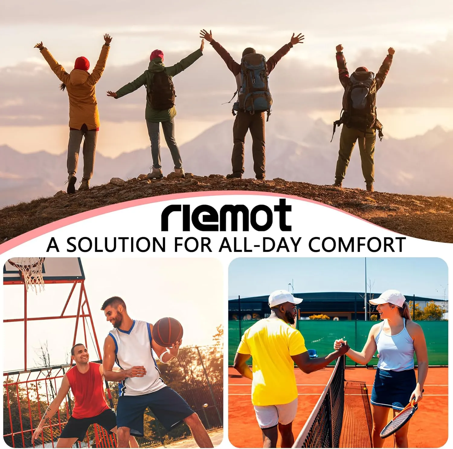 riemot Fitness Running Insoles for Men Comfortable Arch Support Inserts Plantar Fasciitis Relief Insoles Cushioning Athletic Gel Insoles for Sneakers,Hiking Shoes Black US9.5/ EU42.5
