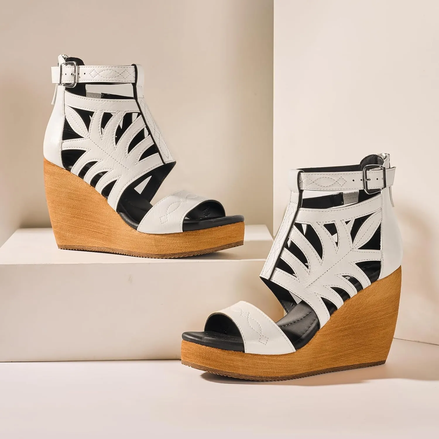 Rollda Women's Wedge Sandals, Platform Sandals High Heels for Women, Fashion Dressy Casual Sandals 2025, Comfortable Open Toe Brown Summer Shoes with Back Zipper Design, Adjustable Ankle Strap