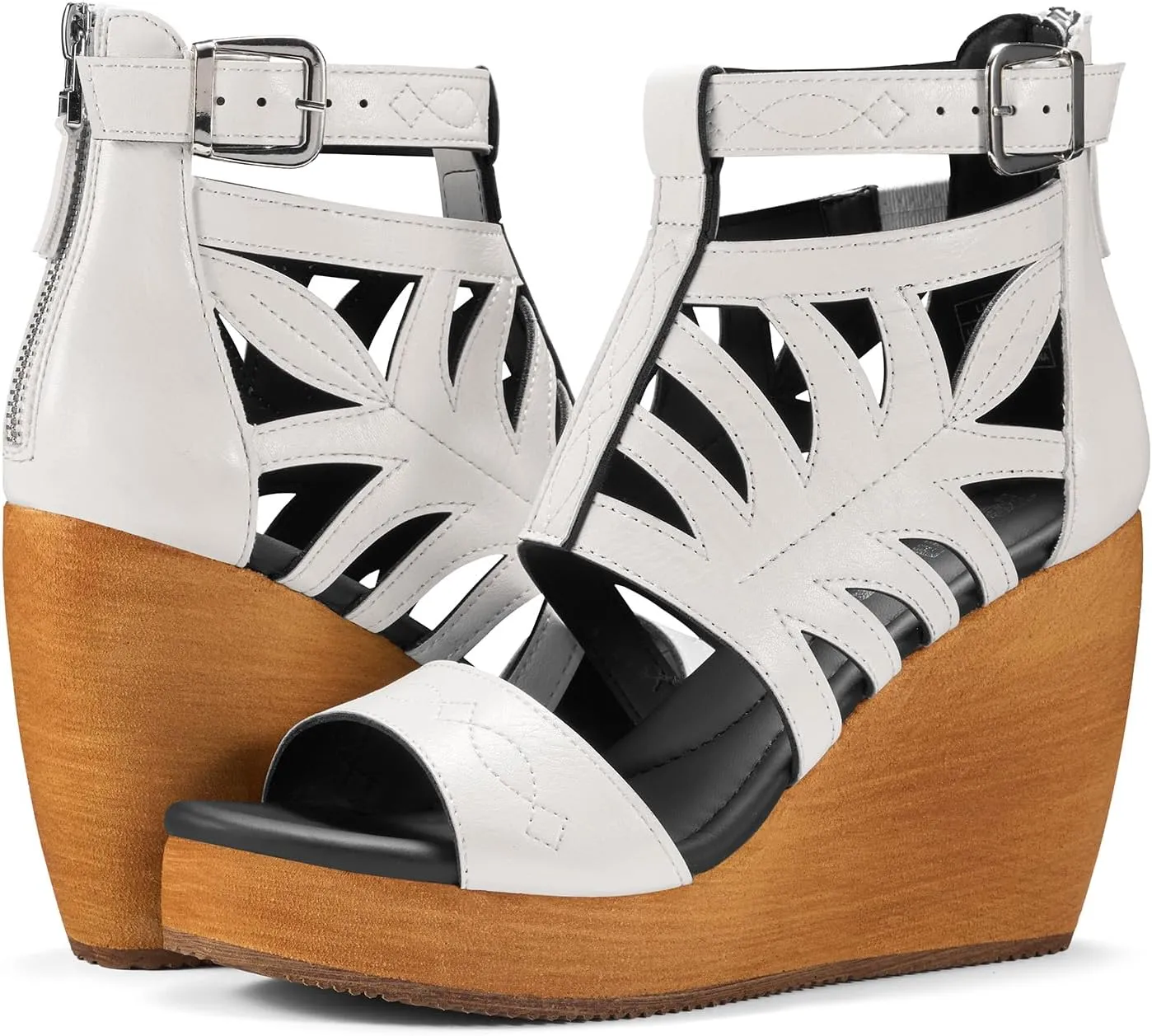 Rollda Women's Wedge Sandals, Platform Sandals High Heels for Women, Fashion Dressy Casual Sandals 2025, Comfortable Open Toe Brown Summer Shoes with Back Zipper Design, Adjustable Ankle Strap