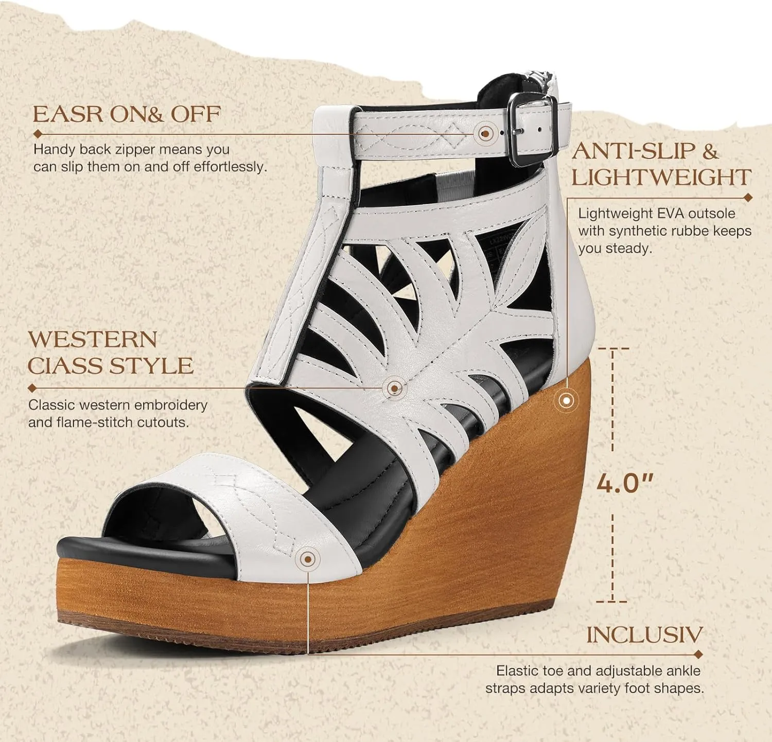 Rollda Women's Wedge Sandals, Platform Sandals High Heels for Women, Fashion Dressy Casual Sandals 2025, Comfortable Open Toe Brown Summer Shoes with Back Zipper Design, Adjustable Ankle Strap