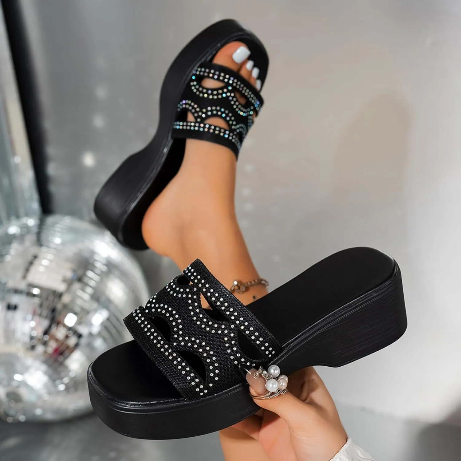 Sandals for Women 2025 Dressy Open Toe Platform Slides Sandals Cut Out Slip On Wedge Sandal Comfort Soft Sole Outdoor Beach Slipper