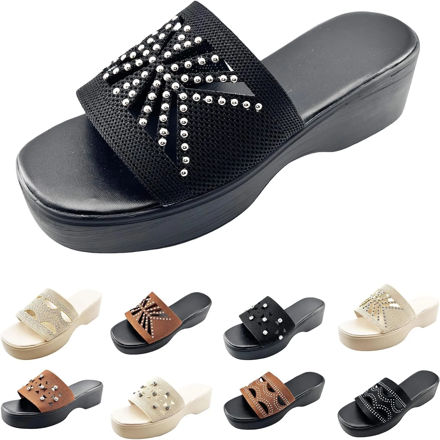 Sandals for Women 2025 Dressy Open Toe Platform Slides Sandals Cut Out Slip On Wedge Sandal Comfort Soft Sole Outdoor Beach Slipper