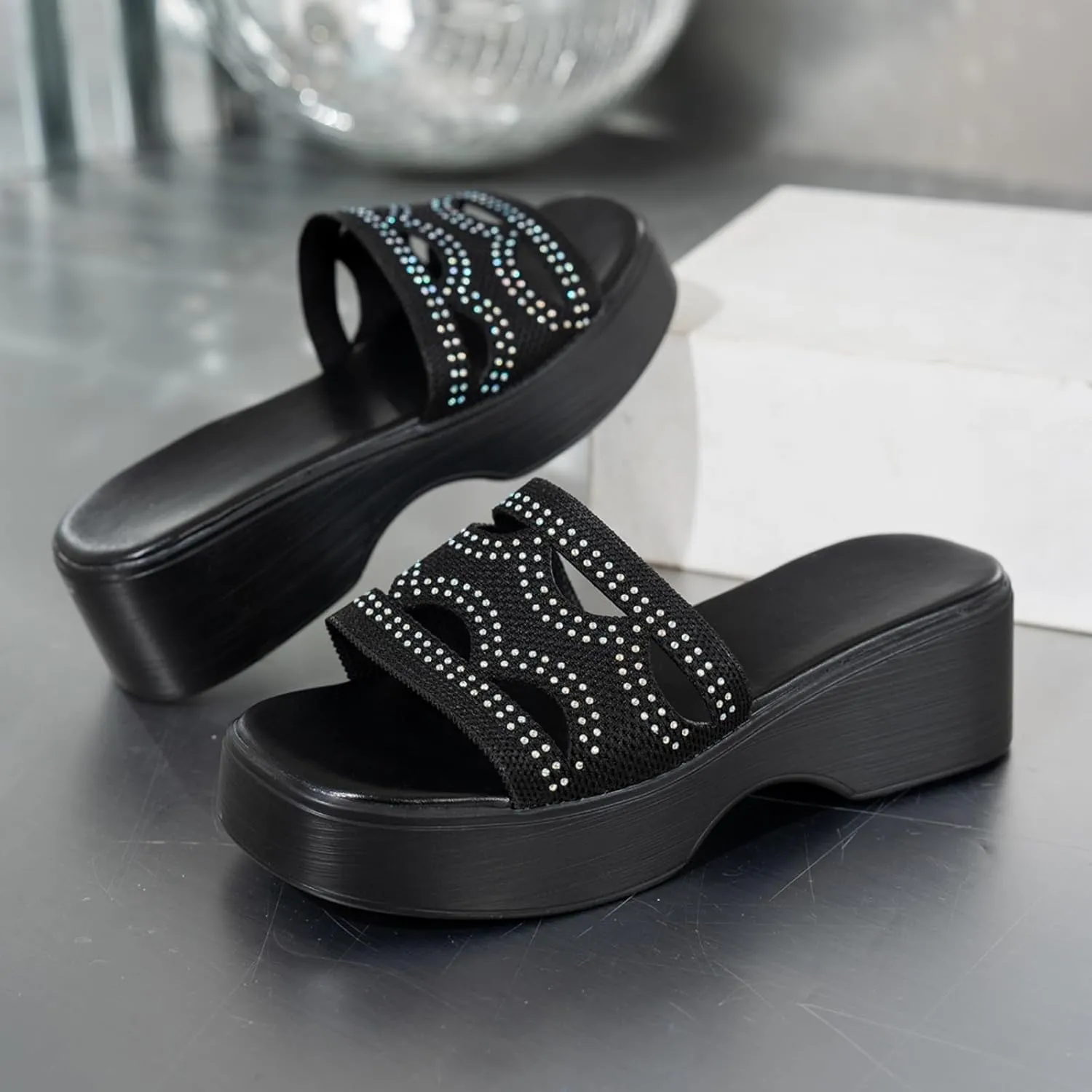 Sandals for Women 2025 Dressy Open Toe Platform Slides Sandals Cut Out Slip On Wedge Sandal Comfort Soft Sole Outdoor Beach Slipper
