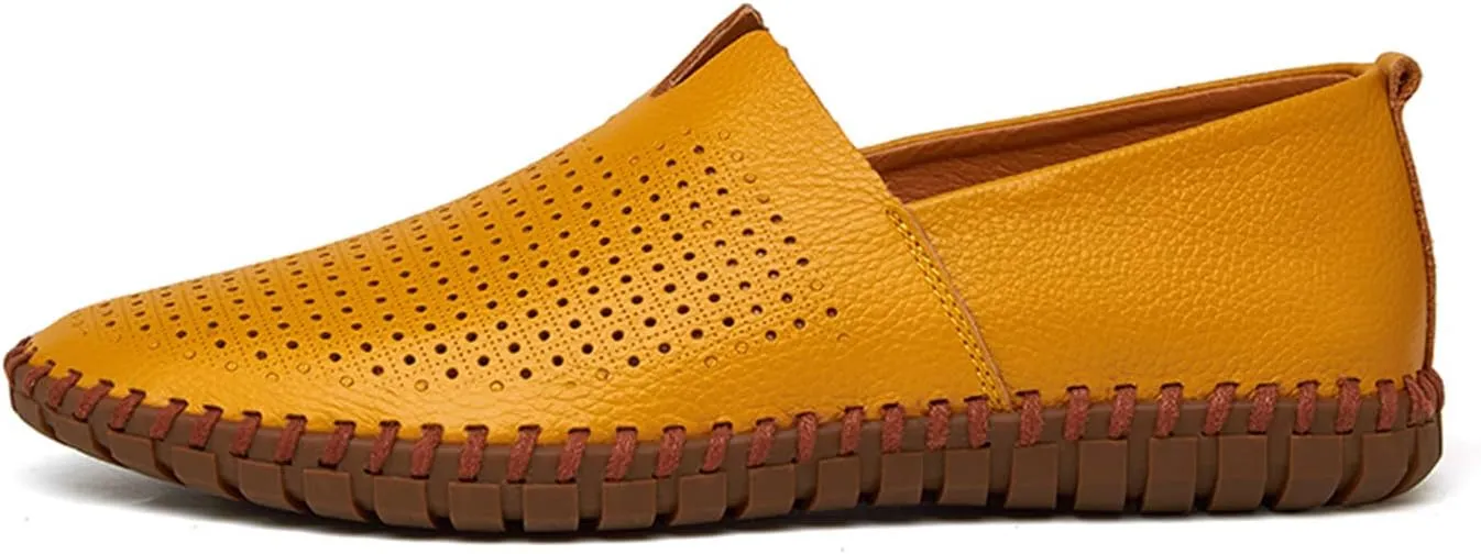 Santimon Men's Leather Espadrille Slip-On Plain Toe Casual Breathable Shoes