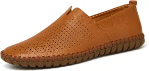 Santimon Men's Leather Espadrille Slip-On Plain Toe Casual Breathable Shoes