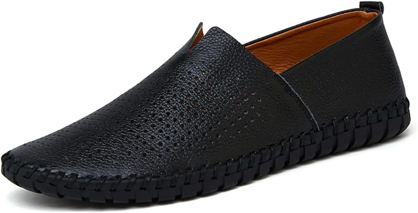 Santimon Men's Leather Espadrille Slip-On Plain Toe Casual Breathable Shoes