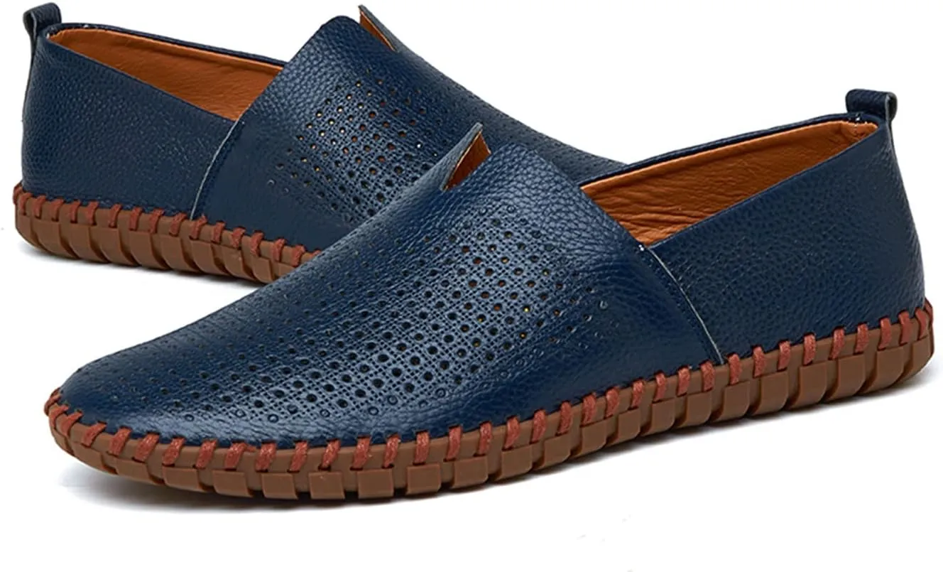 Santimon Men's Leather Espadrille Slip-On Plain Toe Casual Breathable Shoes