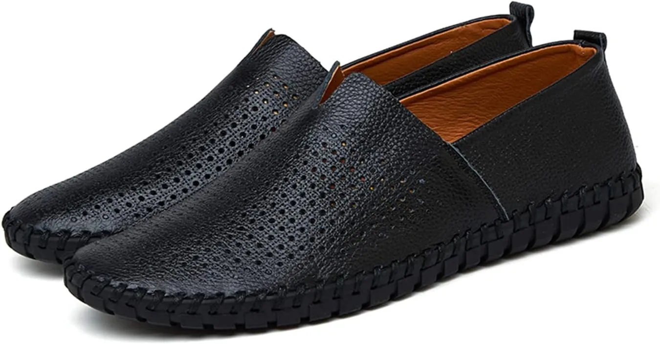 Santimon Men's Leather Espadrille Slip-On Plain Toe Casual Breathable Shoes