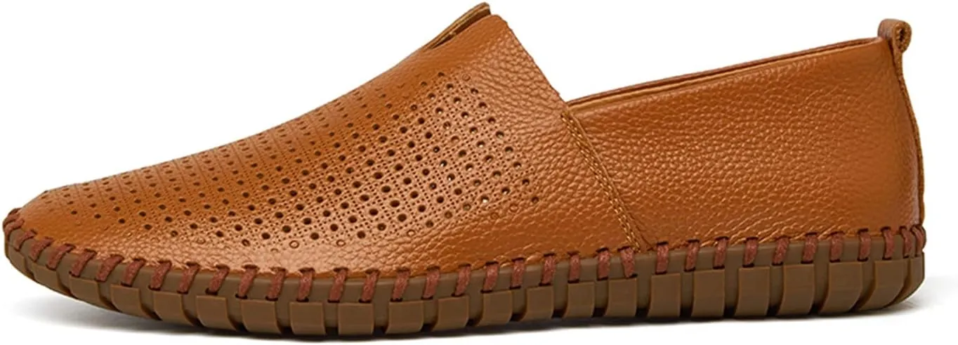 Santimon Men's Leather Espadrille Slip-On Plain Toe Casual Breathable Shoes