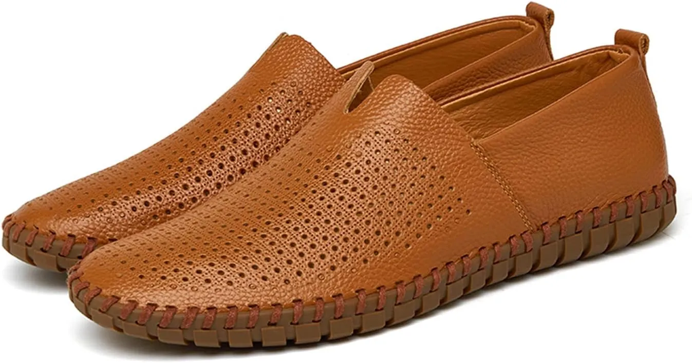 Santimon Men's Leather Espadrille Slip-On Plain Toe Casual Breathable Shoes