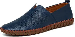Santimon Men's Leather Espadrille Slip-On Plain Toe Casual Breathable Shoes