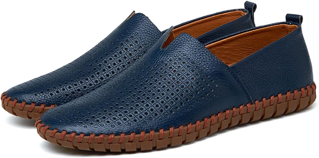 Santimon Men's Leather Espadrille Slip-On Plain Toe Casual Breathable Shoes