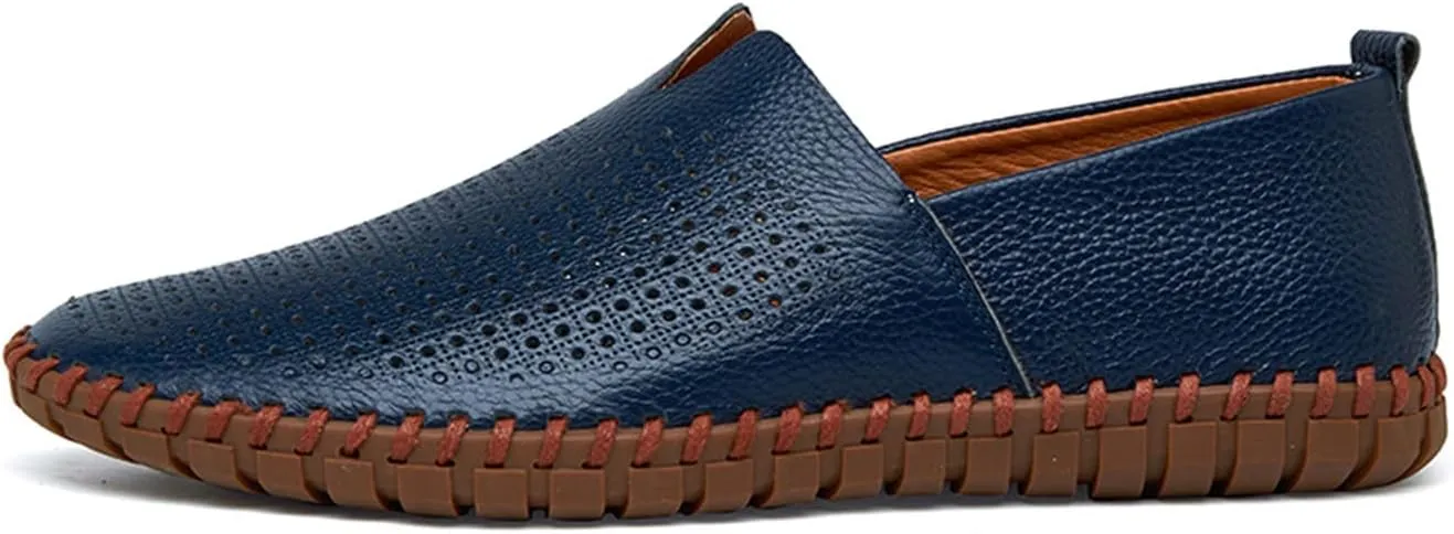 Santimon Men's Leather Espadrille Slip-On Plain Toe Casual Breathable Shoes