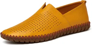 Santimon Men's Leather Espadrille Slip-On Plain Toe Casual Breathable Shoes