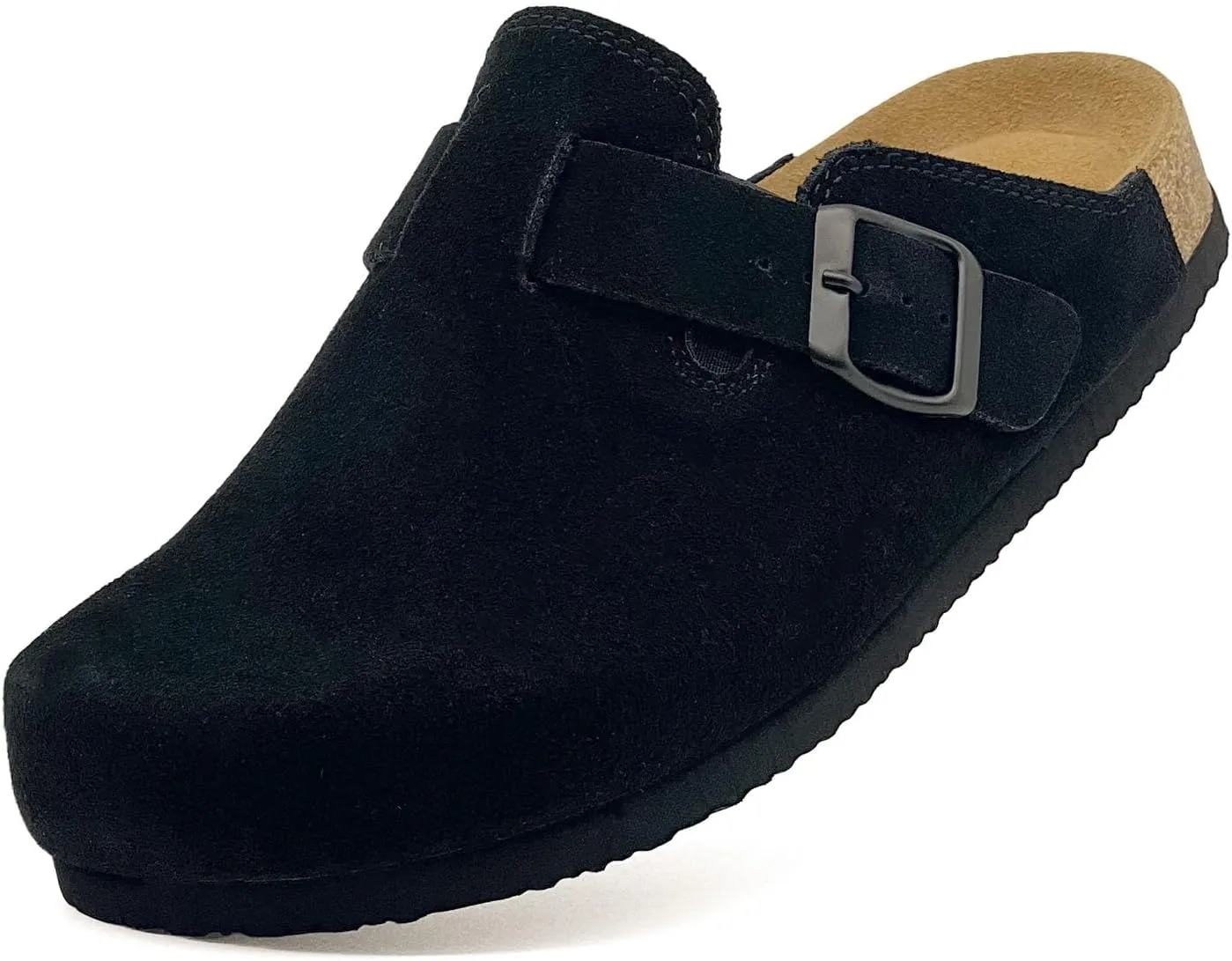 sharllen Women's Suede Clogs Leather Mules Arch Support Sandals Men's Potato Shoes Platform Boots Slippers for Women Comfort Cork Footbed Strap Adjustable Buckle