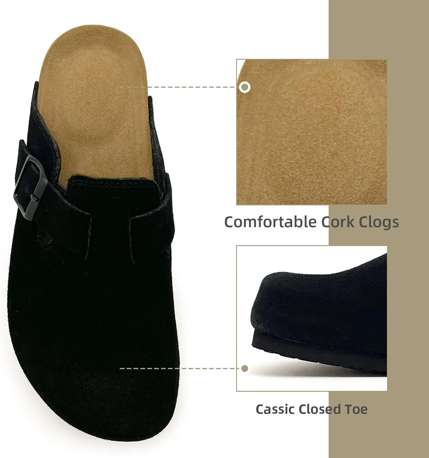 sharllen Women's Suede Clogs Leather Mules Arch Support Sandals Men's Potato Shoes Platform Boots Slippers for Women Comfort Cork Footbed Strap Adjustable Buckle