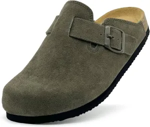 sharllen Women's Suede Clogs Leather Mules Arch Support Sandals Men's Potato Shoes Platform Boots Slippers for Women Comfort Cork Footbed Strap Adjustable Buckle