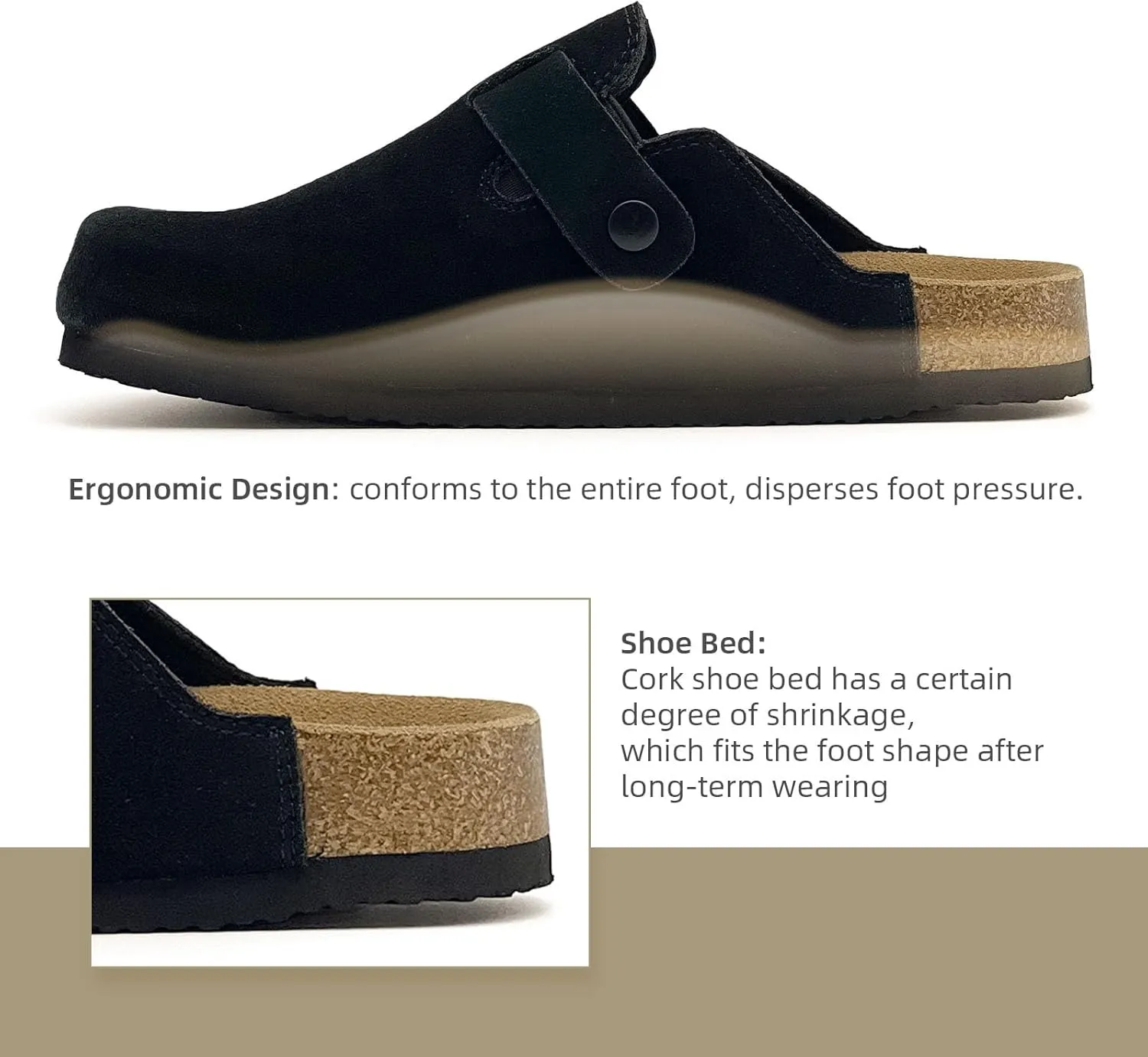 sharllen Women's Suede Clogs Leather Mules Arch Support Sandals Men's Potato Shoes Platform Boots Slippers for Women Comfort Cork Footbed Strap Adjustable Buckle