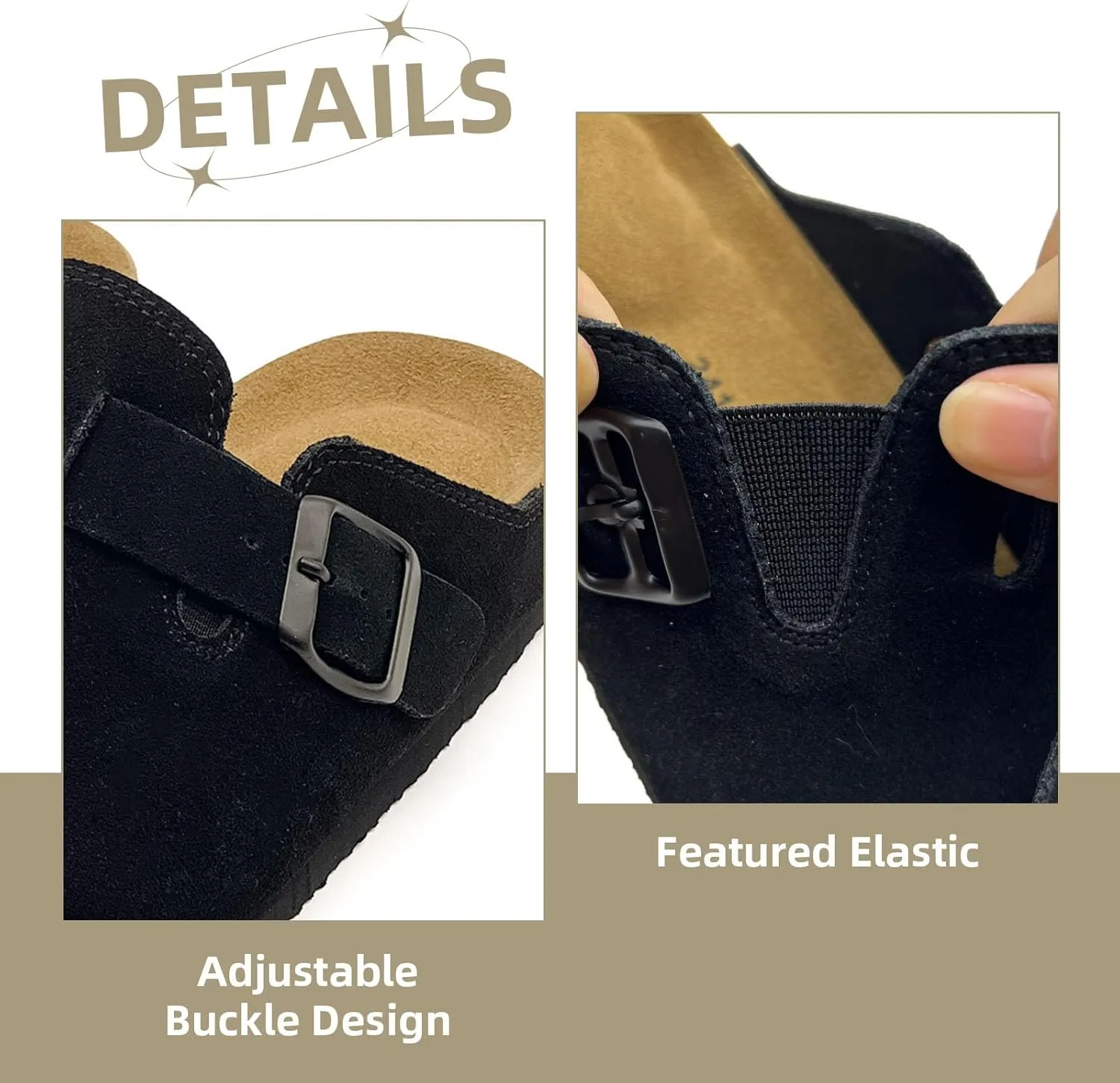 sharllen Women's Suede Clogs Leather Mules Arch Support Sandals Men's Potato Shoes Platform Boots Slippers for Women Comfort Cork Footbed Strap Adjustable Buckle
