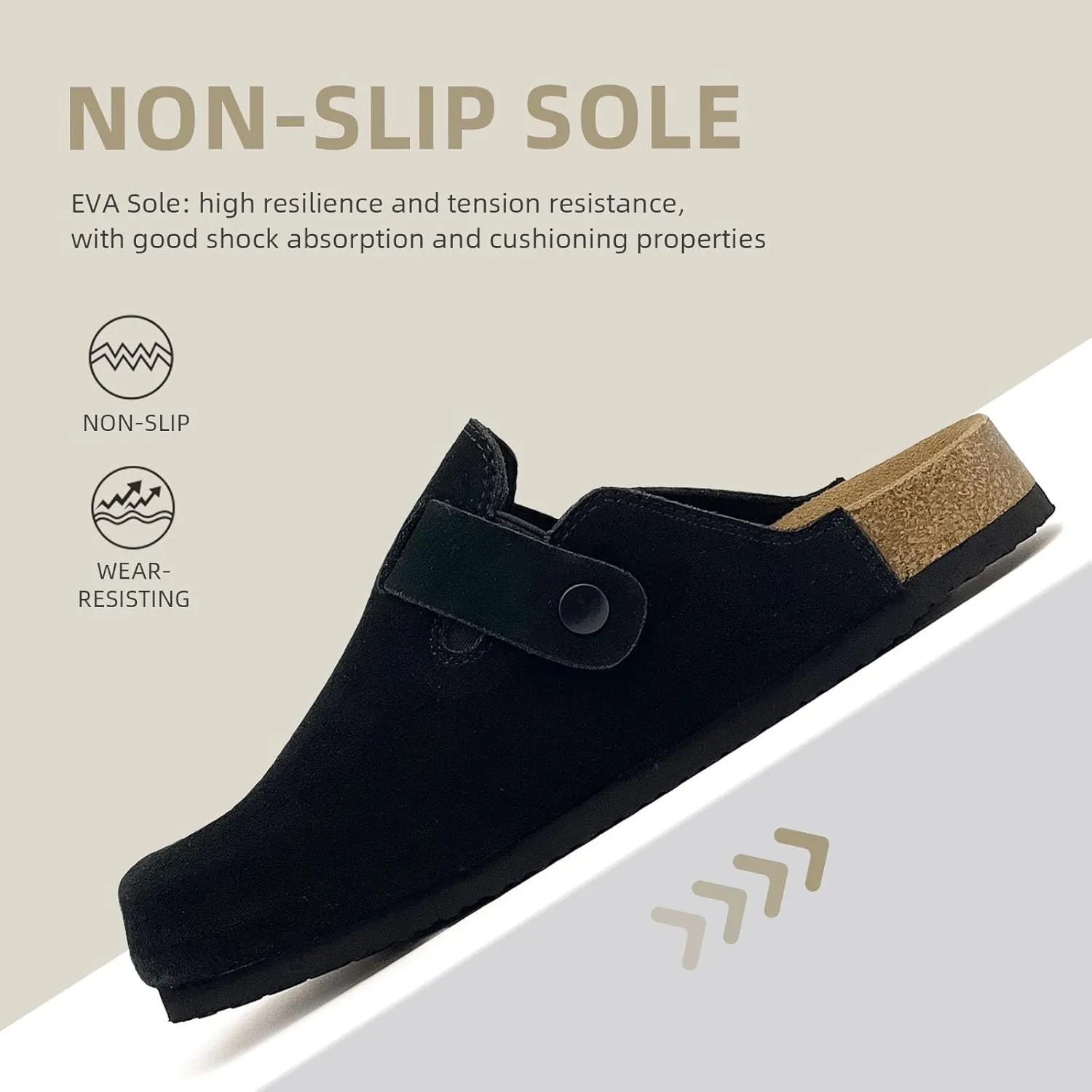 sharllen Women's Suede Clogs Leather Mules Arch Support Sandals Men's Potato Shoes Platform Boots Slippers for Women Comfort Cork Footbed Strap Adjustable Buckle