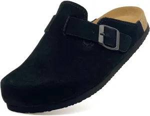 sharllen Women's Suede Clogs Leather Mules Arch Support Sandals Men's Potato Shoes Platform Boots Slippers for Women Comfort Cork Footbed Strap Adjustable Buckle