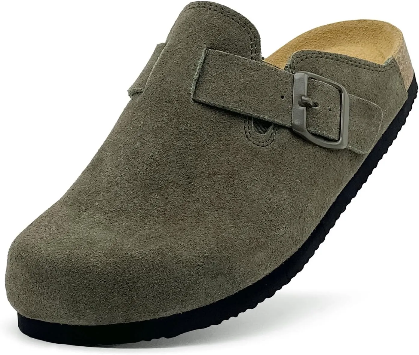 sharllen Women's Suede Clogs Leather Mules Arch Support Sandals Men's Potato Shoes Platform Boots Slippers for Women Comfort Cork Footbed Strap Adjustable Buckle