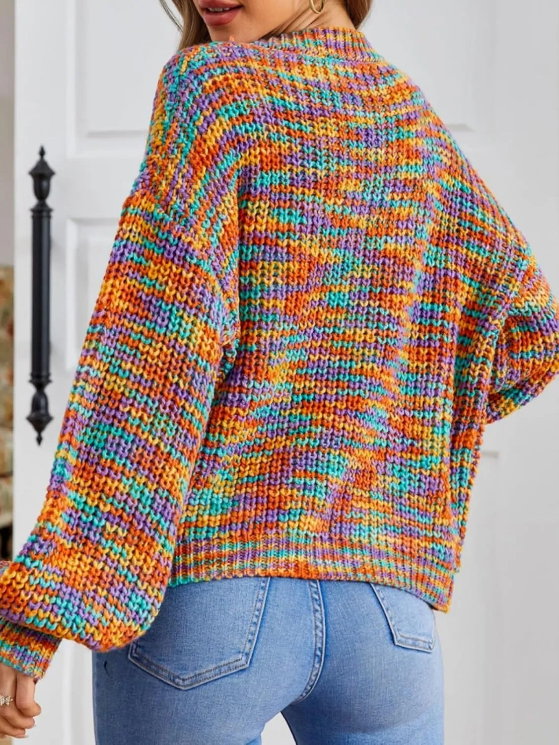 SHENHE Women's Color Block Open Front Long Sleeve Ribbed Knit Cropped Cardigan Sweaters