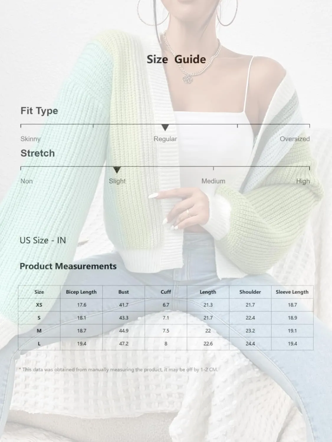 SHENHE Women's Color Block Open Front Long Sleeve Ribbed Knit Cropped Cardigan Sweaters