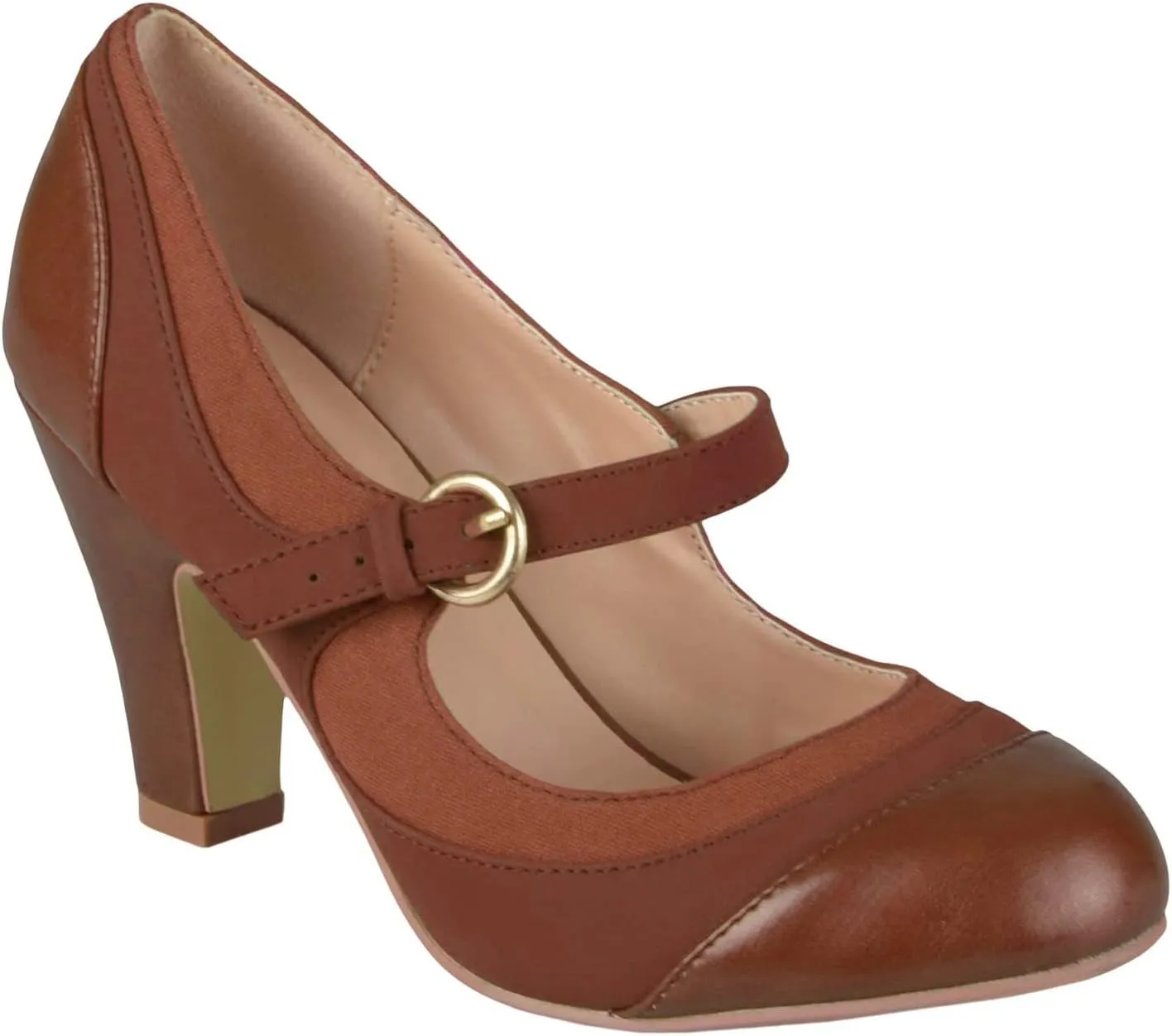 SHODENSE Women Kitten Heel Mary Jane Pumps Closed Round Toe Ankle Strap Patchwork Comfy 3” Mid Chunky Mary Jane Heels Cap Toe Two Tone Buckle Dress Shoes Ladies Wedding Vintage 4-11 M US