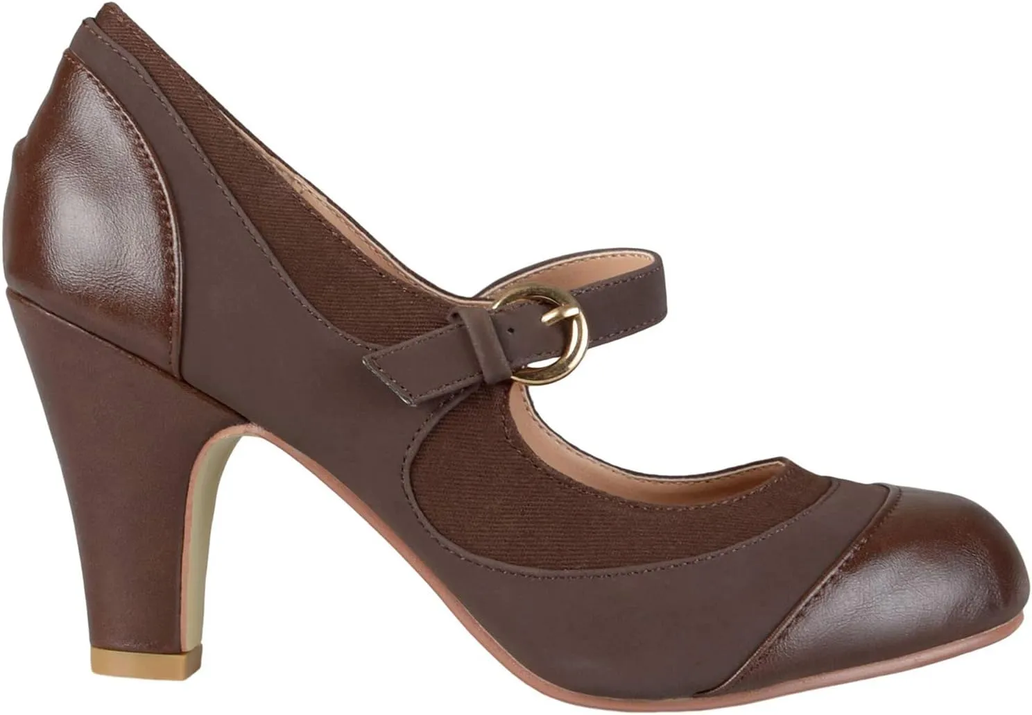 SHODENSE Women Kitten Heel Mary Jane Pumps Closed Round Toe Ankle Strap Patchwork Comfy 3” Mid Chunky Mary Jane Heels Cap Toe Two Tone Buckle Dress Shoes Ladies Wedding Vintage 4-11 M US