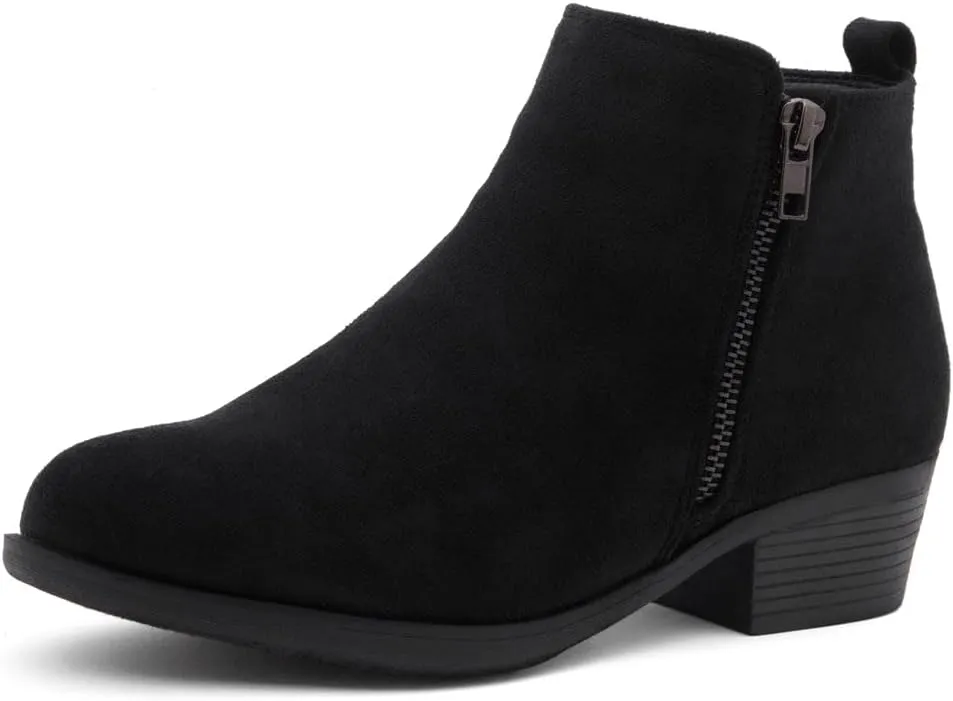 Shoe Land Ellaire Women's Ankle Booties Chunky Low Heeled Zipper Boots Black booties Almond Toe Slip on Walking Shoes