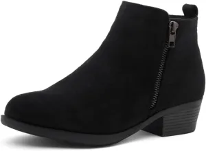 Shoe Land Ellaire Women's Ankle Booties Chunky Low Heeled Zipper Boots Black booties Almond Toe Slip on Walking Shoes