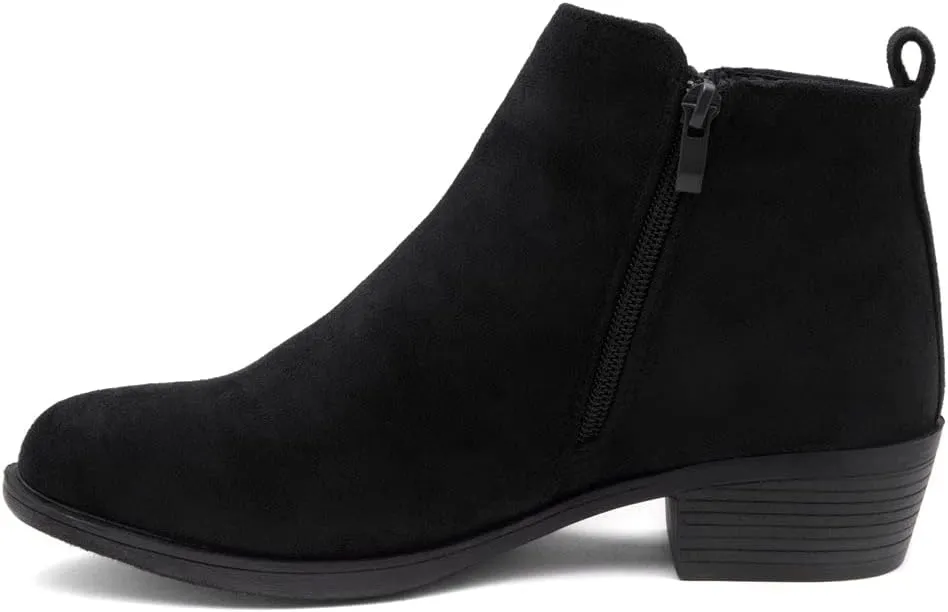 Shoe Land Ellaire Women's Ankle Booties Chunky Low Heeled Zipper Boots Black booties Almond Toe Slip on Walking Shoes