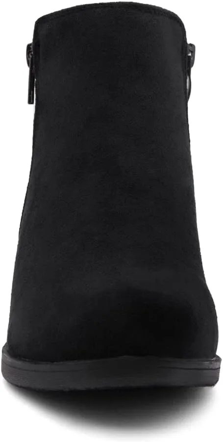 Shoe Land Ellaire Women's Ankle Booties Chunky Low Heeled Zipper Boots Black booties Almond Toe Slip on Walking Shoes