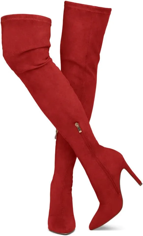 Shoe Land Womens JESSENIE Over the Knee Thigh High Boots Long Stretch Pointed Toe Stiletto High Heel Dress Boots