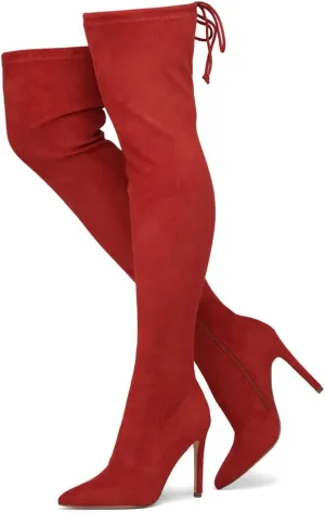 Shoe Land Womens JESSENIE Over the Knee Thigh High Boots Long Stretch Pointed Toe Stiletto High Heel Dress Boots