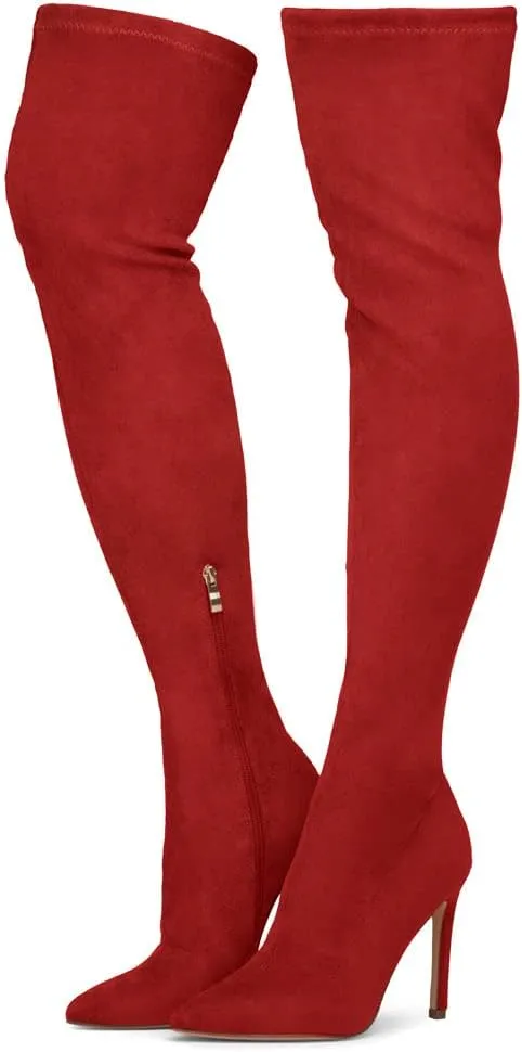 Shoe Land Womens JESSENIE Over the Knee Thigh High Boots Long Stretch Pointed Toe Stiletto High Heel Dress Boots