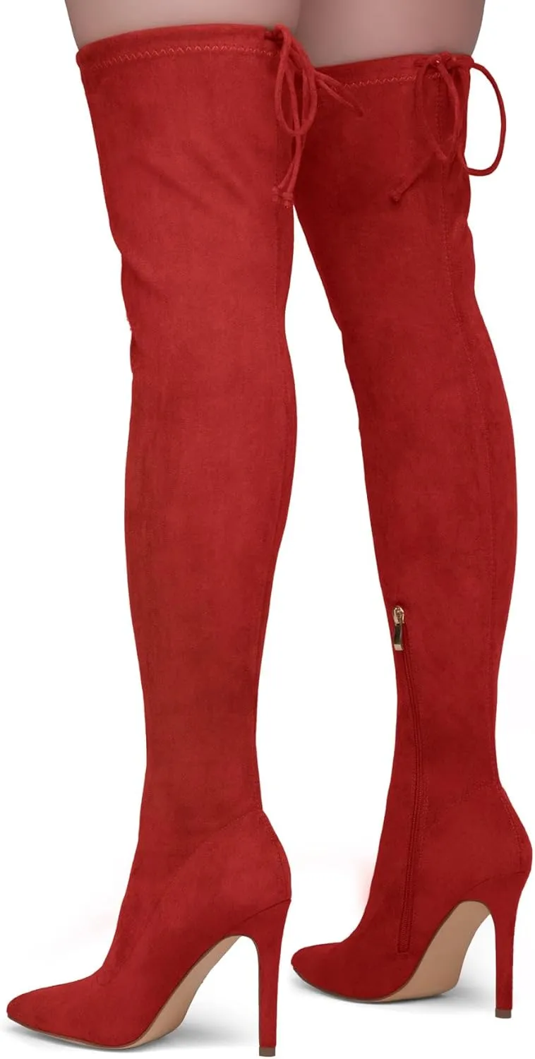 Shoe Land Womens JESSENIE Over the Knee Thigh High Boots Long Stretch Pointed Toe Stiletto High Heel Dress Boots