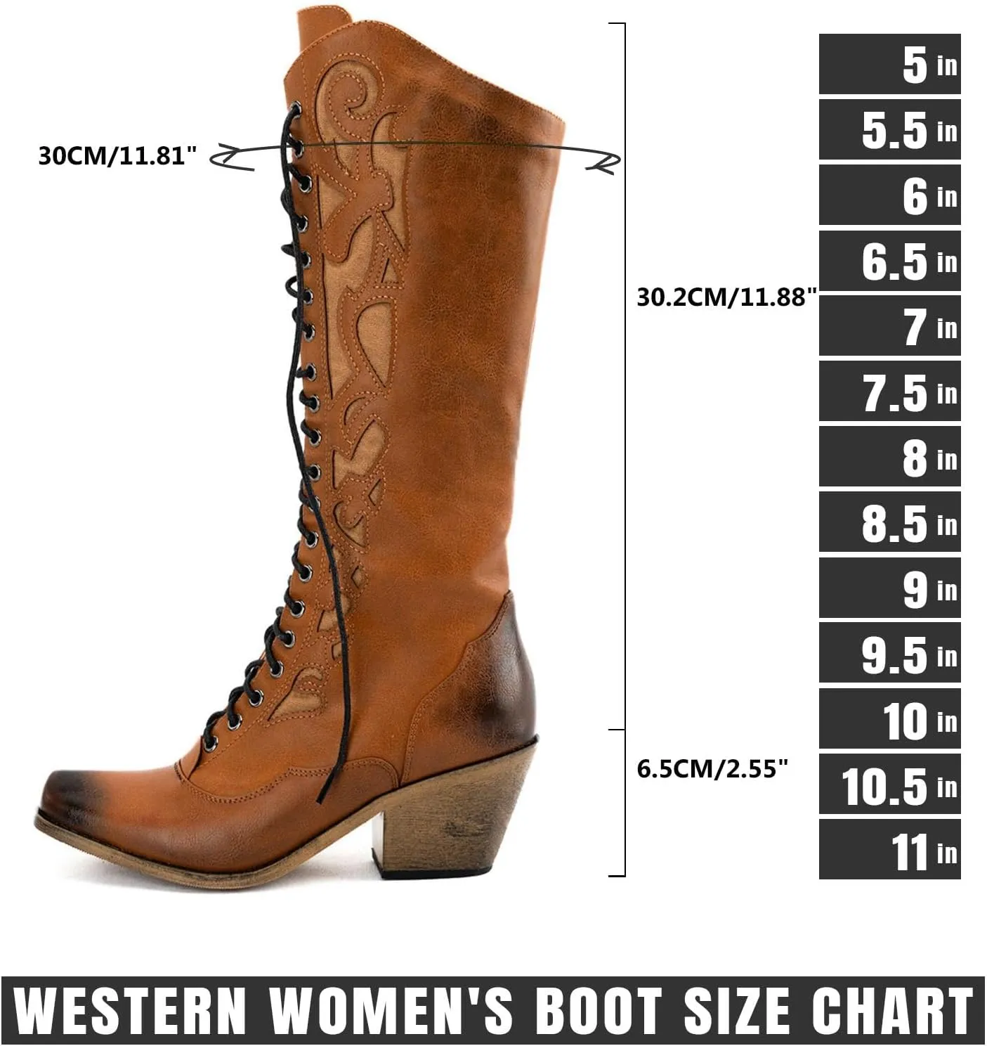SO SIMPOK Lace Up Cowboy Boots for Women, Vintage Knee-High Cowgirl Boot, Low Heel Mid Calf Western Boots, Tall Square Toe Boot for Ladies