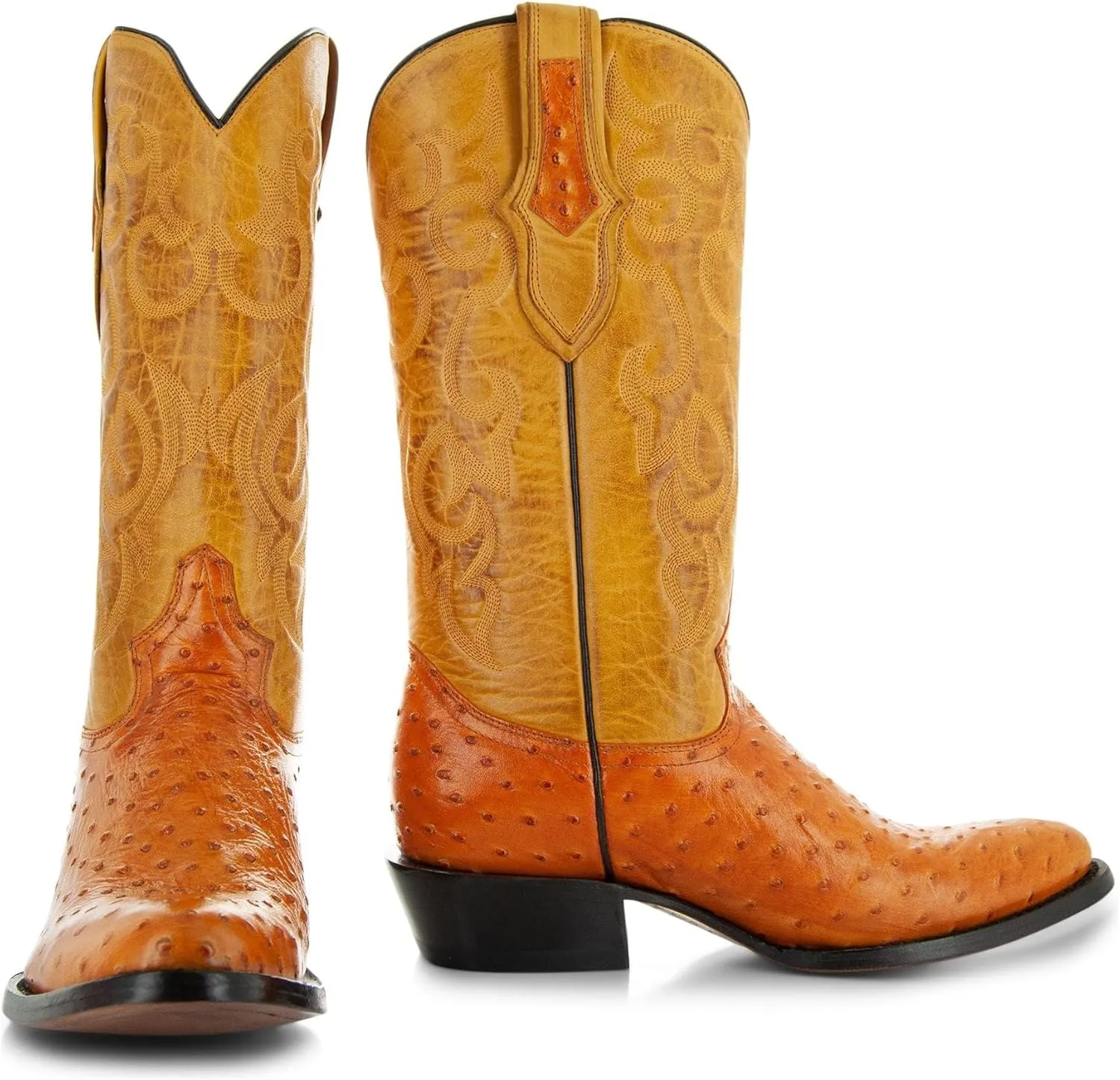 Soto Boots Men's Ostrich Print Cowboy Boots, Exotic Print Men's Cowboy Boots, Western Boots For Men H7002