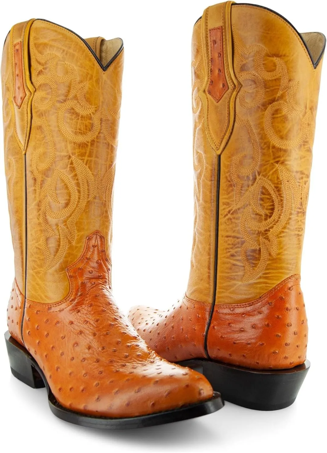 Soto Boots Men's Ostrich Print Cowboy Boots, Exotic Print Men's Cowboy Boots, Western Boots For Men H7002