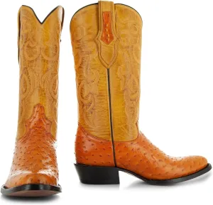 Soto Boots Men's Ostrich Print Cowboy Boots, Exotic Print Men's Cowboy Boots, Western Boots For Men H7002