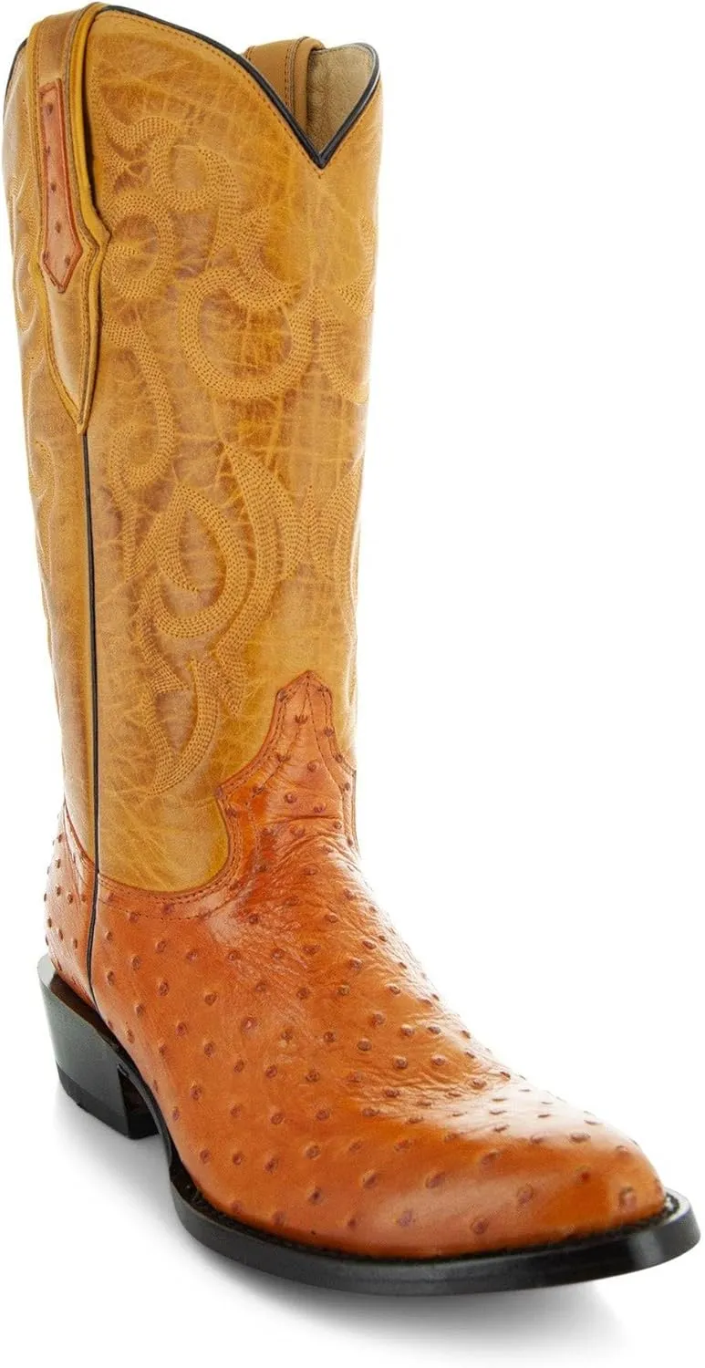 Soto Boots Men's Ostrich Print Cowboy Boots, Exotic Print Men's Cowboy Boots, Western Boots For Men H7002
