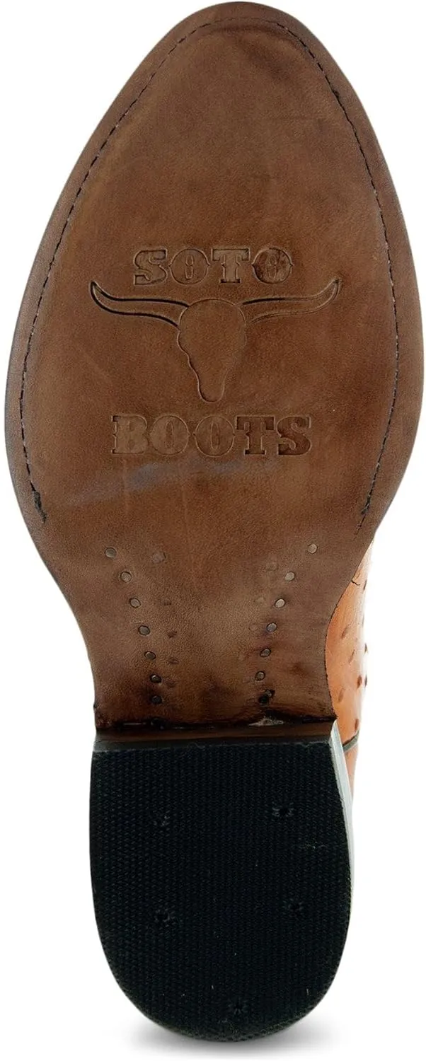 Soto Boots Men's Ostrich Print Cowboy Boots, Exotic Print Men's Cowboy Boots, Western Boots For Men H7002