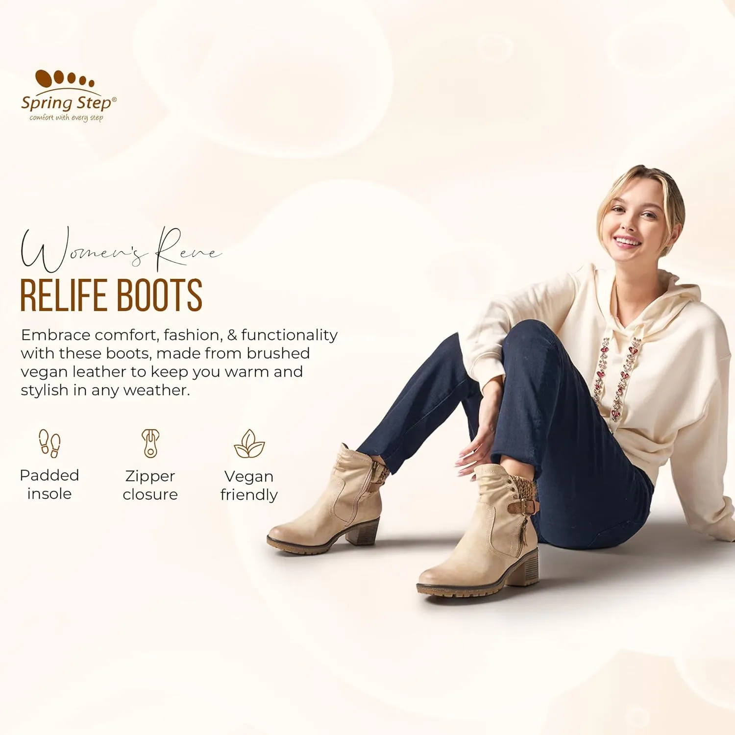 Spring Step Relife Style Rene Knee High Ankle Boots for Women | Shoes for Women with Zipper Closure, Sweater Knit Cuff and Faux Fur Insole